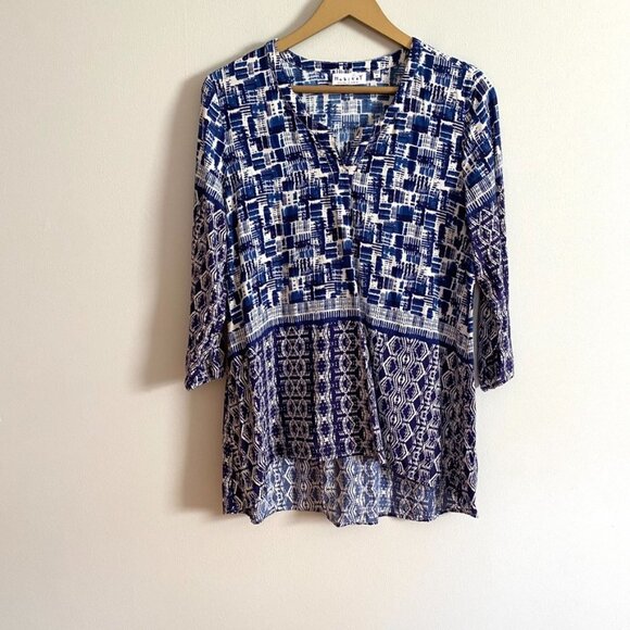 Habitat Blue and White Mayan Border Tunic Top - Picture 2 of 12